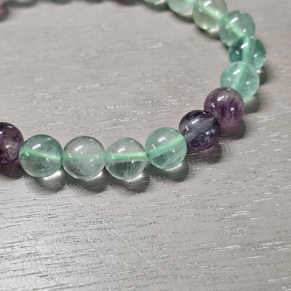 BraceletNew Natural Rainbow Fluorite Crystal Beaded Stretch Bracelet 8mm - Picture 3 of 5